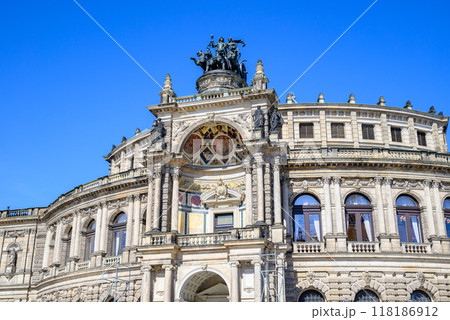 Semperoper opera house and concert hall on the Theaterplatz square in the historic centre of Dresden, Germany 118186912