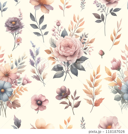 Vector floral seamless pattern with wild flowers, herbs and grasses. 118187026