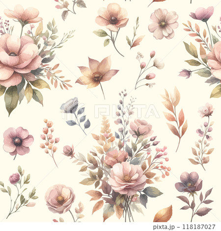 Vector floral seamless pattern with wild flowers, herbs and grasses. 118187027