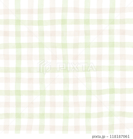 Sage Green Beige Brown Gingham Check Hand Drawn Background Overlay 118187061