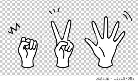 グーチョキパーの手の線画イラスト グーチョキパーの手の線画イラスト 118187098