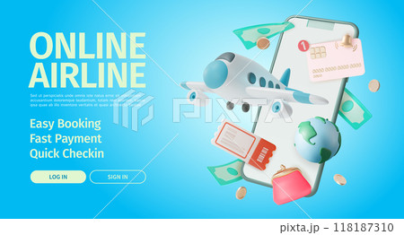 3d Online Airline Booking Payment Checkin Travel and Tourism Concept Ads Banner Poster Card. Vector illustration 118187310