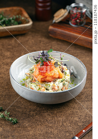 Gourmet olivier salad with red caviar 118187436