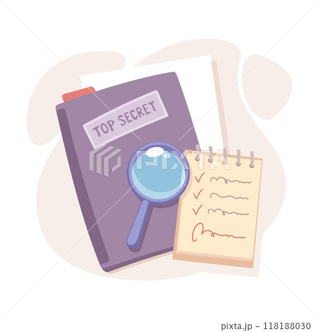 Investigation and Detective Work with Folder and Magnifier Vector Illustration 118188030