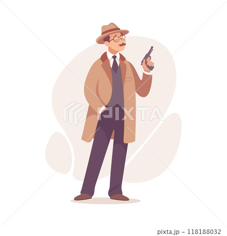 Inspecting Detective Man Character Investigating Case Vector Illustration 118188032