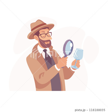 Inspecting Detective Man Character with Magnifier Investigating Case Vector Illustration 118188035