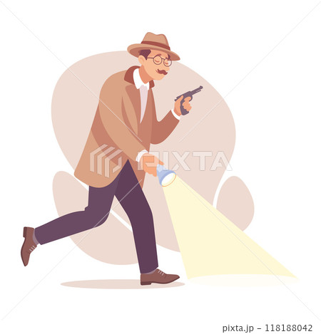 Inspecting Detective Man Character Investigating Case Vector Illustration 118188042