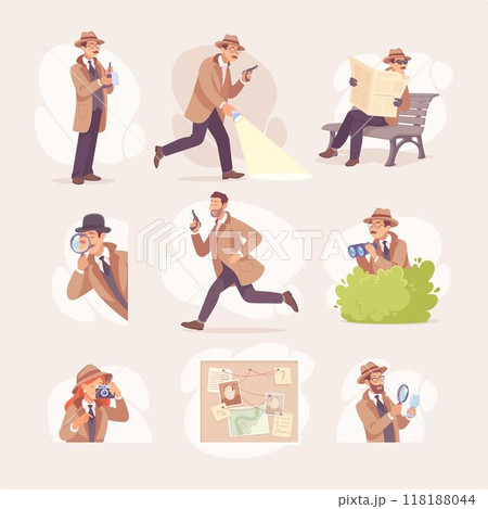 Inspecting Detective Man Character Investigating Case Vector Set Inspecting Detective Man Character Investigating Case Vector Set 118188044