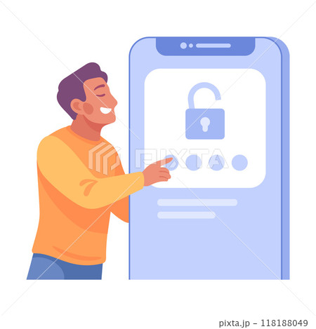 Man at Smartphone Screen with Secure Password Vector Illustration Man at Smartphone Screen with Secure Password Vector Illustration 118188049