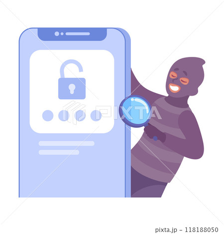 Man Criminal Commit Cyber Crime and Theft Vector Illustration 118188050