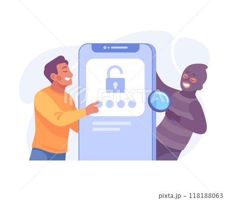 Man Criminal Commit Cyber Crime and Theft Vector Illustration Man Criminal Commit Cyber Crime and Theft Vector Illustration 118188063