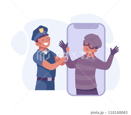 Man Criminal Caught by Police Commit Crime and Theft Vector Illustration Man Criminal Caught by Police Commit Crime and Theft Vector Illustration 118188065