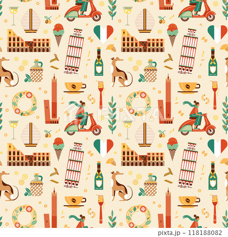 Travel Italy Pattern with Famous Italian Symbols Travel Italy Pattern with Famous Italian Symbols 118188082