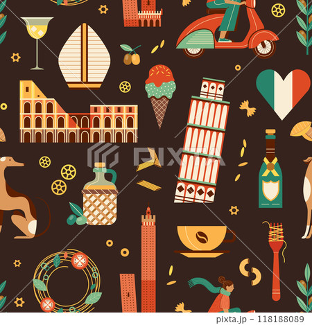 Travel Italy Pattern with Famous Italian Symbols Travel Italy Pattern with Famous Italian Symbols 118188089
