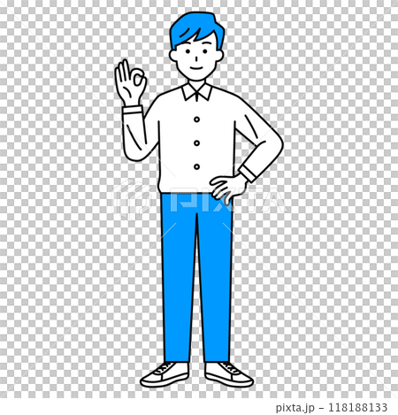OKサインをするカジュアルな男性(全身) OKサインをするカジュアルな男性(全身) 118188133