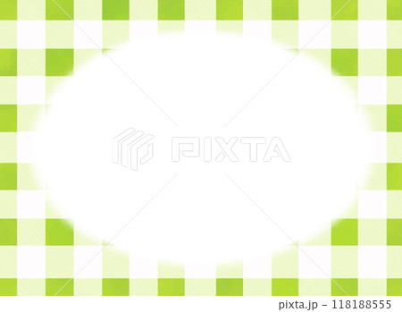 さわやかな黄緑のチェック柄と丸い楕円の背景素材 118188555