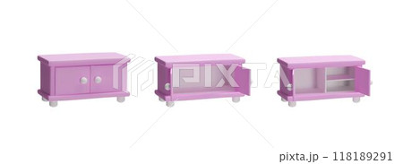 3d Vector illustration of three elegant pink wooden dressers highlighted on a white background 3d Vector illustration of three elegant pink wooden dressers highlighted on a white background 118189291