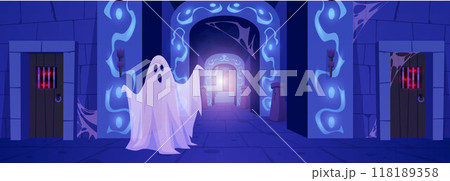 Old castle with a scary ghost. Medieval dungeon. Old castle with a scary ghost. Medieval dungeon. 118189358