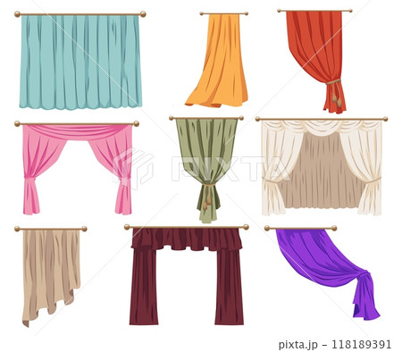 Set of colorful velvet curtains for children's shows. Set of colorful velvet curtains for children's shows. 118189391