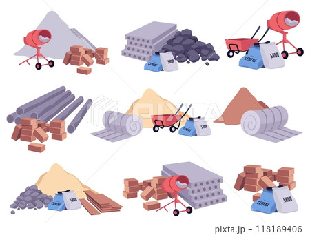 Vector set of building materials. Isolated background. 118189406