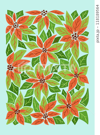Retro botanical winter poster with poinsettias Retro botanical winter poster with poinsettias 118189564