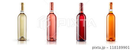 Four Bottles of White, Rose, Red, and Orange Wine 118189901