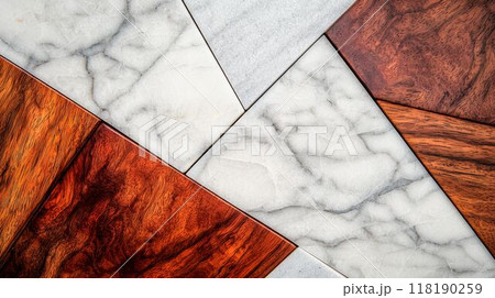 White Marble with Wooden Mahogany Horizontal Background. 118190259
