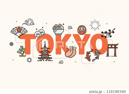 Tokyo Concept Japan Travel and Tourism Thin Line Icons. Vector 118190380