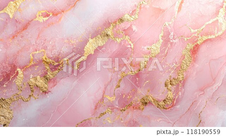 Pink Marble with Golden Veins Horizontal Background. 118190559
