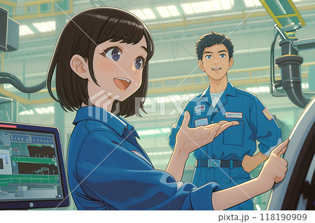 工場で生産状況を確認するエンジニア男女_精密イラスト5 工場で生産状況を確認するエンジニア男女_精密イラスト5 118190909