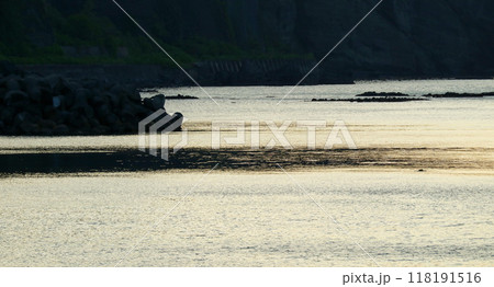 積丹半島ローソク岩付近の海岸線の夕景 118191516