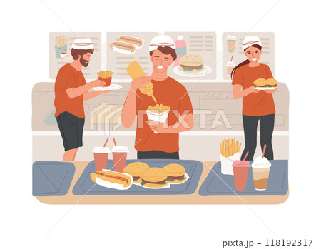 Fast food preparation isolated cartoon vector illustrations. Fast food preparation isolated cartoon vector illustrations. 118192317