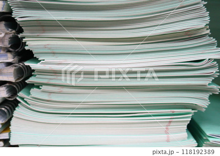 stack of thin student notebooks for elementary school. 118192389