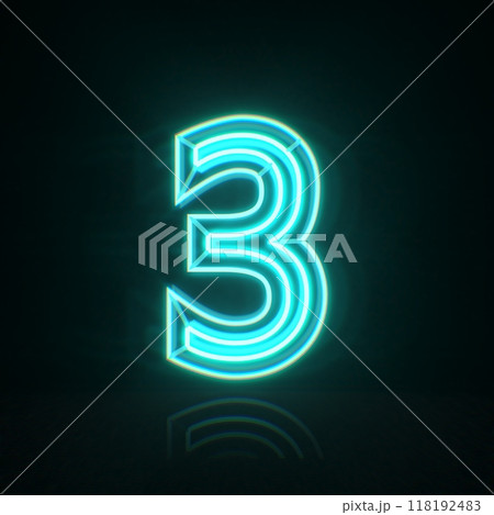 Cyan blue neon wire Number 3 THREE 3D Cyan blue neon wire Number 3 THREE 3D 118192483