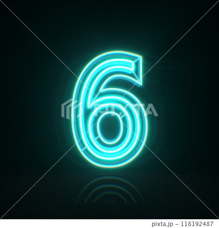 Cyan blue neon wire Number 6 SIX 3D 118192487
