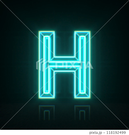 Cyan blue neon wire font Letter H 3D 118192499
