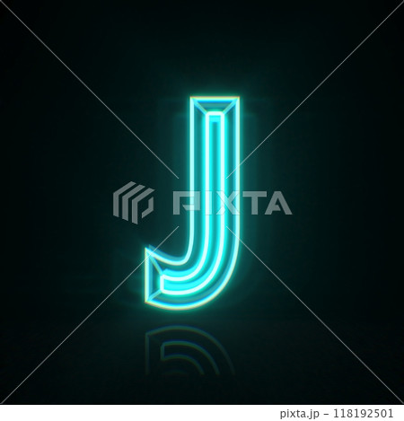 Cyan blue neon wire font Letter J 3D 118192501