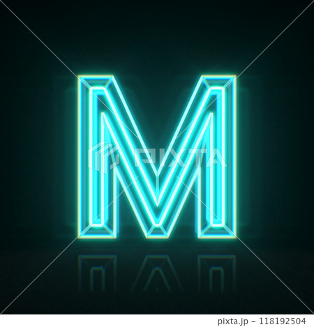 Cyan blue neon wire font Letter M 3D 118192504