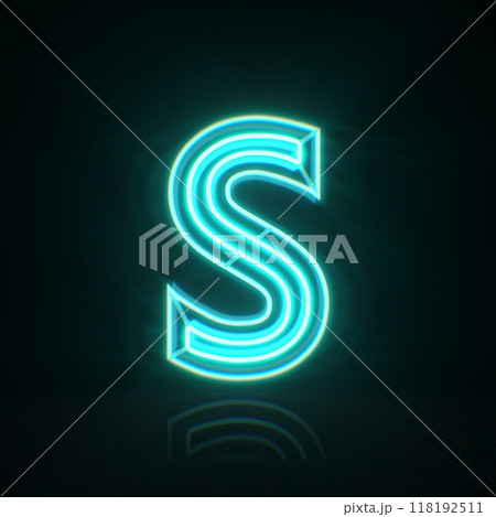Cyan blue neon wire font Letter S 3D Cyan blue neon wire font Letter S 3D 118192511