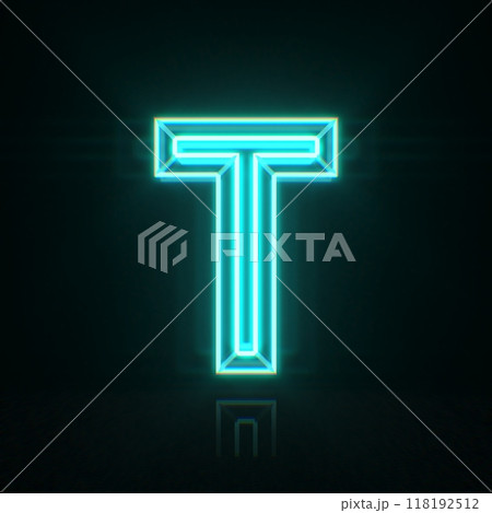 Cyan blue neon wire font Letter T 3D Cyan blue neon wire font Letter T 3D 118192512