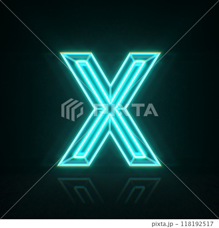 Cyan blue neon wire font Letter X 3D 118192517