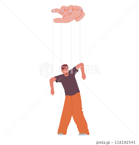 Cartoon Character Being Controlled By Puppet Strings. Vector Image Depicts Concept Of Manipulation And Control Cartoon Character Being Controlled By Puppet Strings. Vector Image Depicts Concept Of Manipulation And Control 118192541