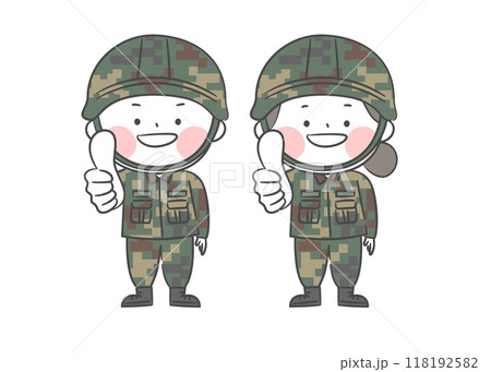A drawing of soldier character with a thumbs up. 118192582