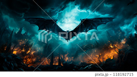 Many bats flying in the dark night, festive night of the dead, halloween - AI generated image 118192715