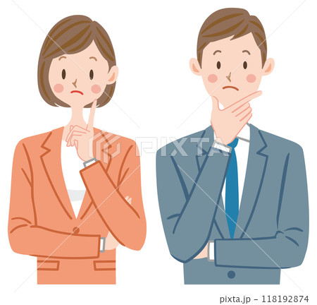 考えるスーツを着た男女のイラスト　疑問　社員　就職　社会人　ビジネス 118192874