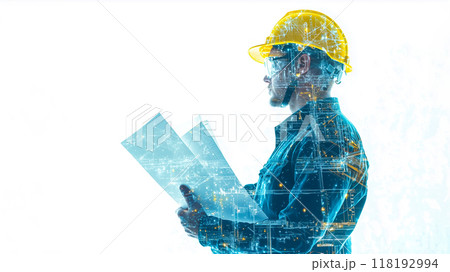ハイテック環境での近未来的な建設作業員のイメージ 118192994