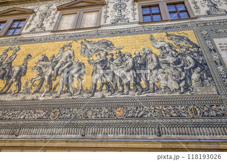 Dresden Furstenzug (Dresden Procession of Princes), mural of rulers of Saxony, in the Augustusstrasse street in Dresden, Germany Dresden Furstenzug (Dresden Procession of Princes), mural of rulers of Saxony, in the Augustusstrasse street in Dresden, Germany 118193026