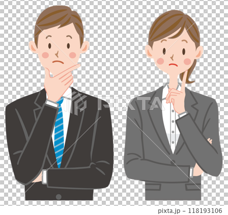 Illustration of a thinking businessman, men and women, employment, trouble, doubt, company employee 118193106