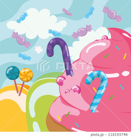 Colored candy land landscape view Vector Colored candy land landscape view Vector 118193746