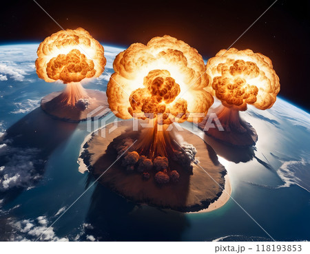 Nuclear explosion on the planet. View from space. Generative AI. Nuclear explosion on the planet. View from space. Generative AI. 118193853